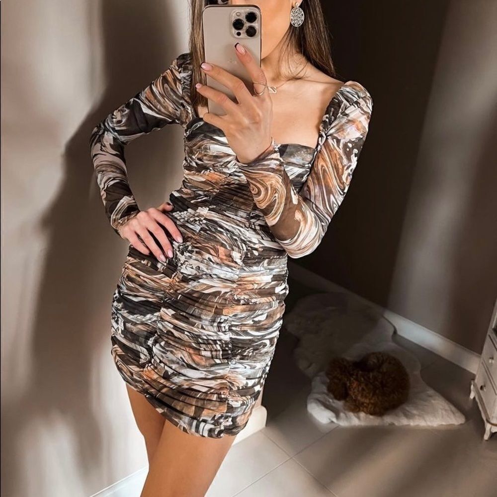 Zara Draped Dress Short Abstract Print - Picture 9 of 12